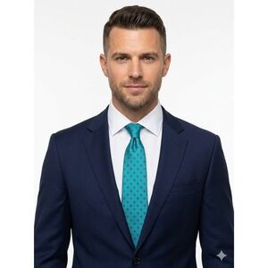 Roberto Capucci Silk Tie Teal Blue Geometric Foulard Hand Printed England USA